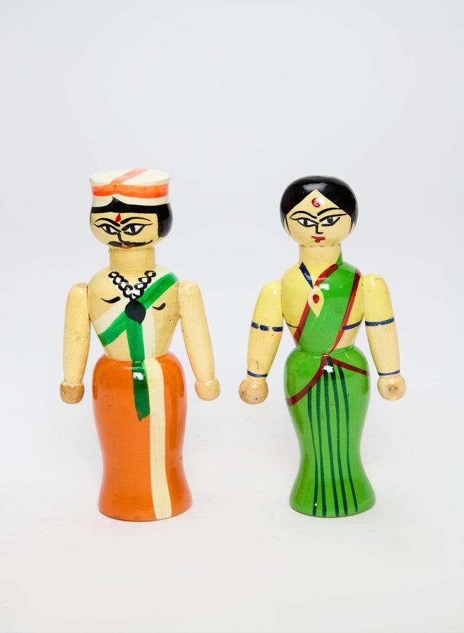 Saras Aajeevika Raja Rani Green Orangewooden Hand Painting Decorative Nesting Dolls Showpiece Toy Set (Orange) - Image 2